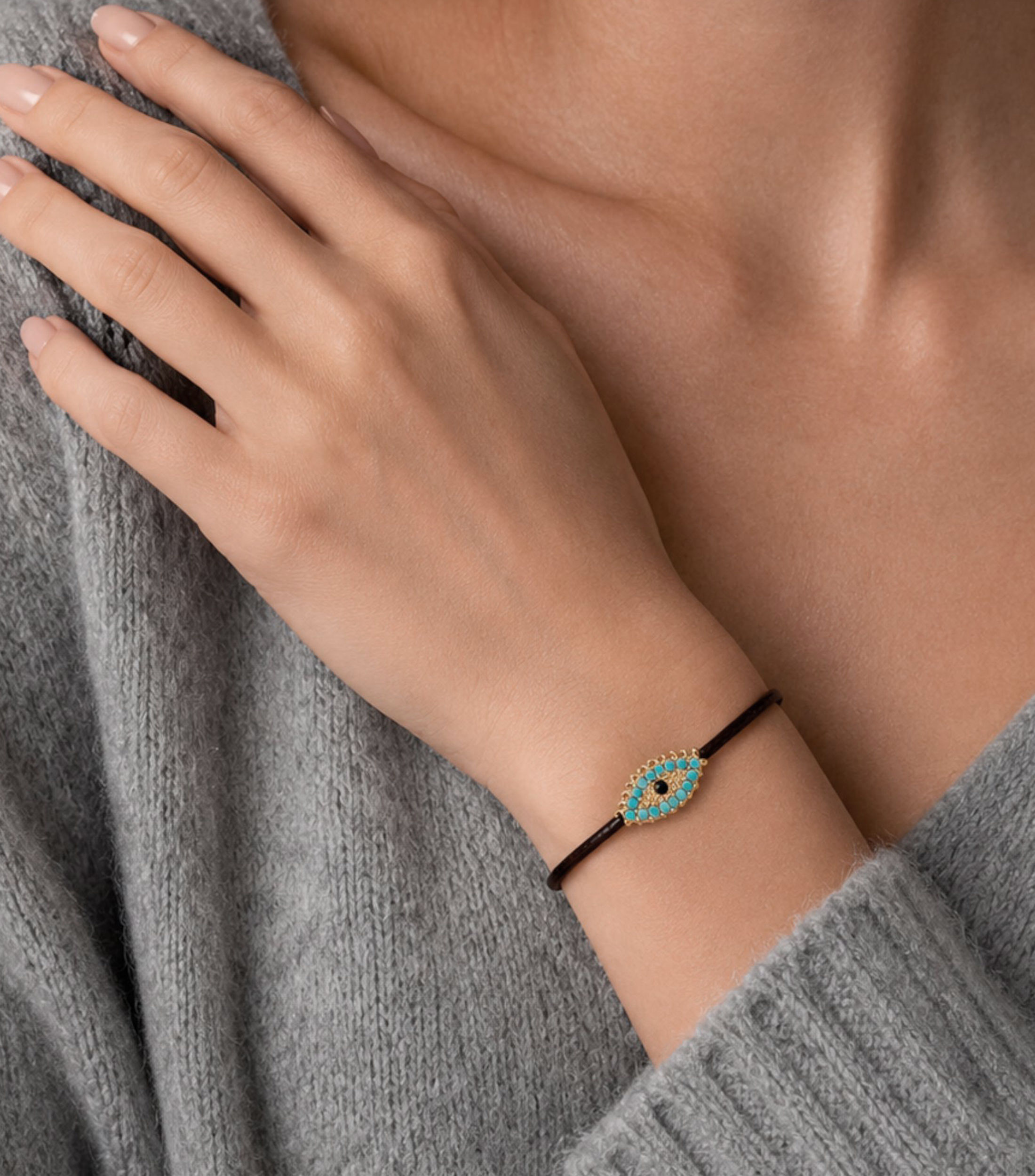Pulsera con broche de perico y dije de ojo turco turquesa Mujer